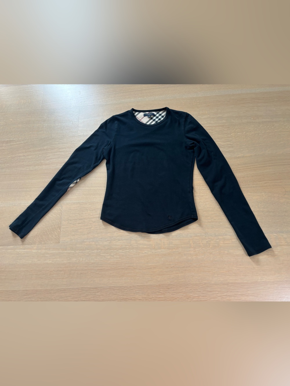 Burberry Black Long-Sleeve Tee with Iconic Check Trim